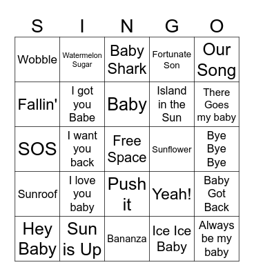 Claire's Baby Shower Bingo Card