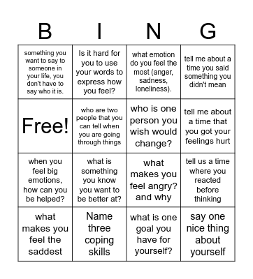 Therapy group Bingo Card