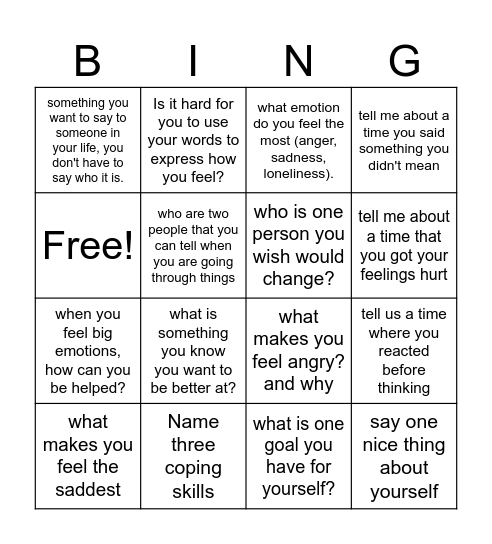 Therapy group Bingo Card