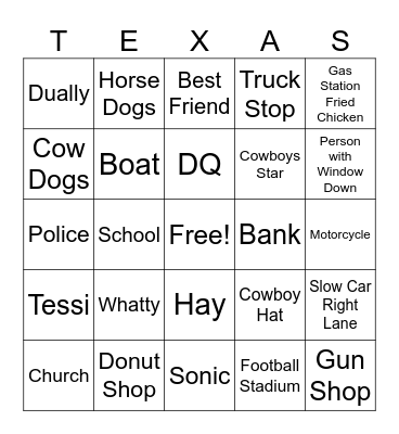 Texas Bingo Card