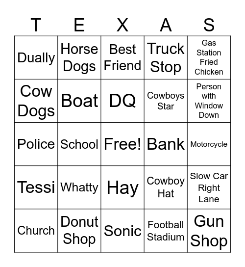 Texas Bingo Card