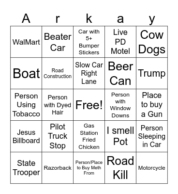 Arkansas Bingo Card