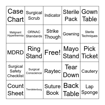 Transition to Practice Bingo Card