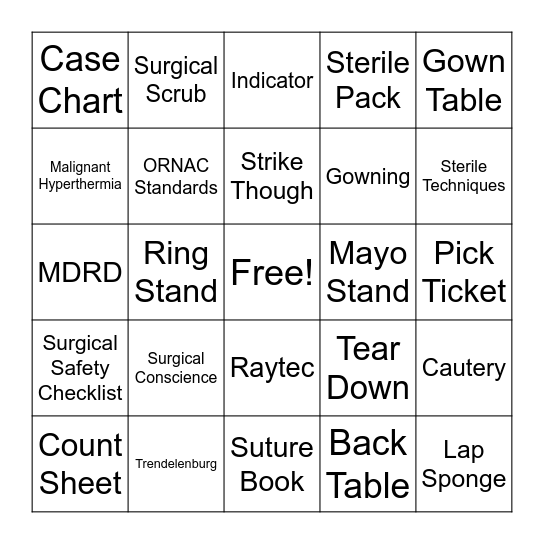 Transition to Practice Bingo Card