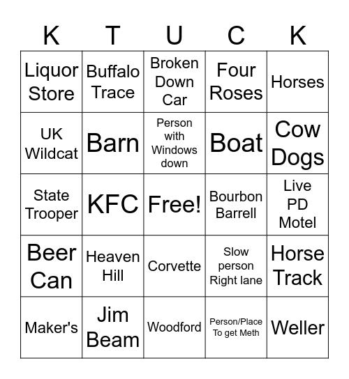 Kentucky Bingo Card