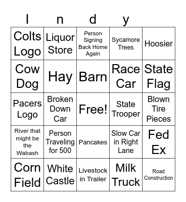 Indiana Bingo Card