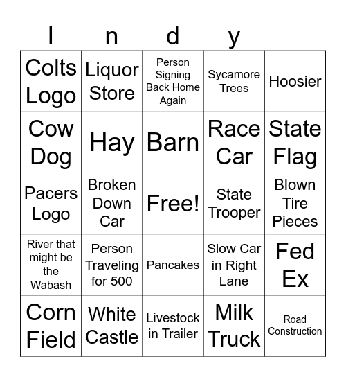 Indiana Bingo Card