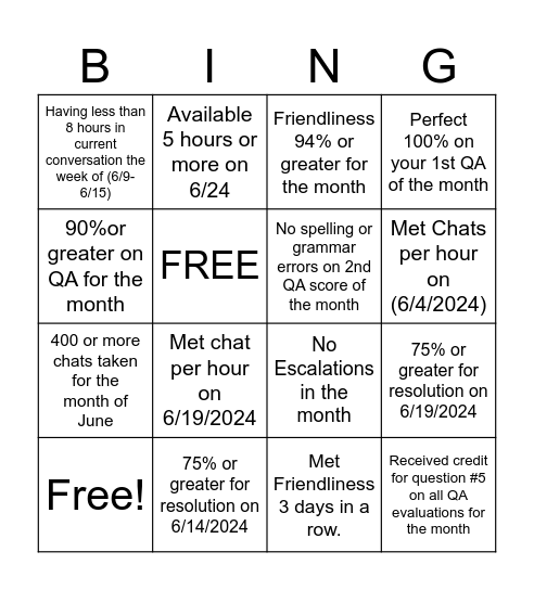 TEAM ELITE Bingo Card