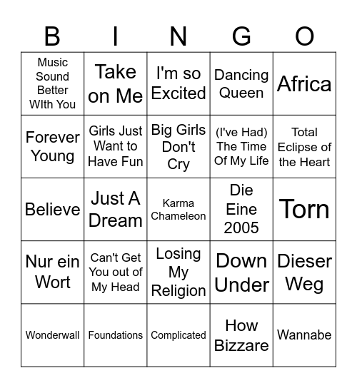 Song-Bingo Card