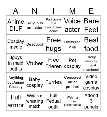 Anime North 2024 Bingo Card