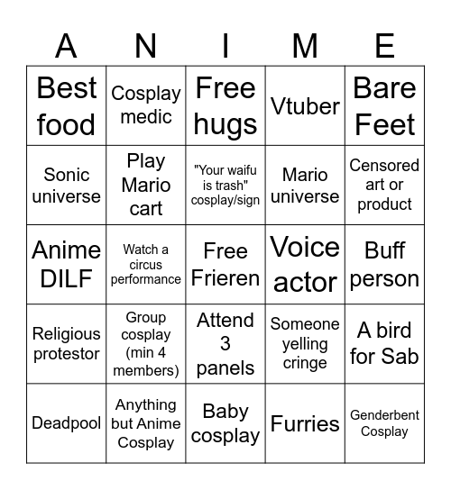 Anime North 2024 Bingo Card