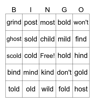 Words with long vowels Bingo Card