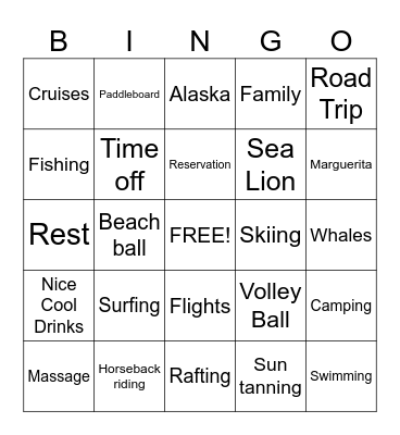 Vacation Bingo Card