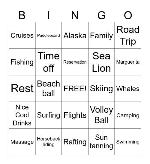 Vacation Bingo Card