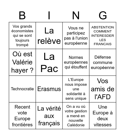 Débat attal bardella Bingo Card