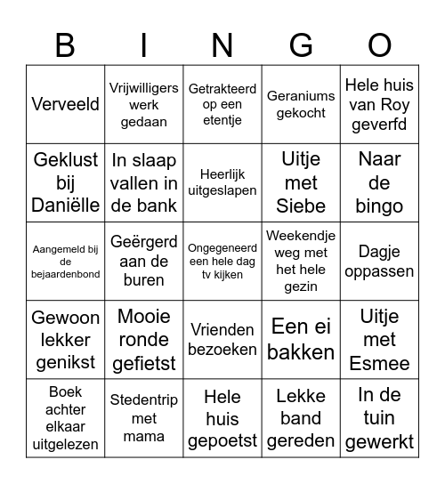 Pensioen Bingo Card