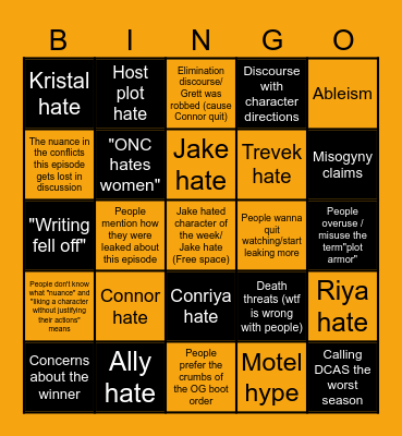 Disventure Camp S3 Ep 18 Discourse Bingo Card