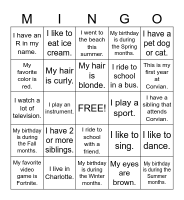 Mingle Bingo Card