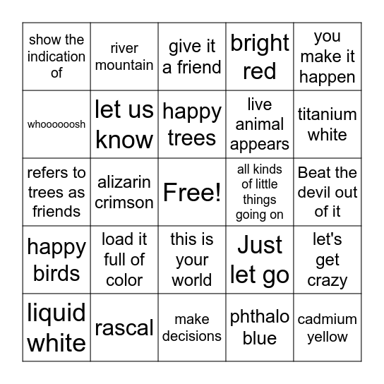 Bob Ross Bingo Card