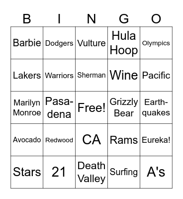 California BINGO Card