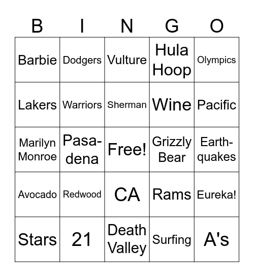 California BINGO Card