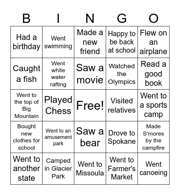 Back to School Bingo Card