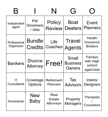 G.Preto Insurance Bingo Card