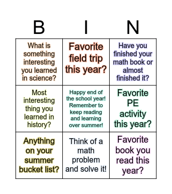 End of Year Bingo! Bingo Card