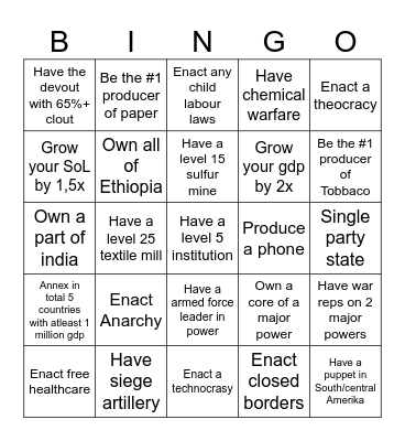 Victoria 3, GP bingo Card