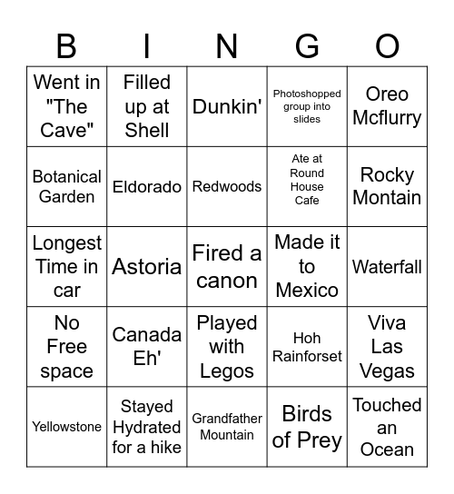 Destination Unknown Bingo Card