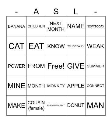 AMERICAN SIGN BINGO Card