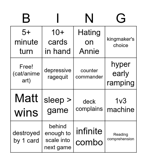 commander bingo Card