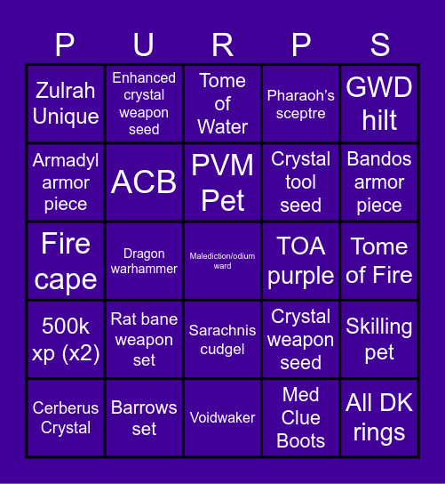 Pullin Purps Bingo Card
