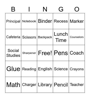 SCHOOL BINGO Card