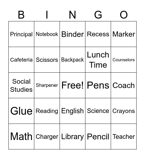 SCHOOL BINGO Card