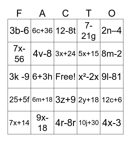 Facto Bingo Card
