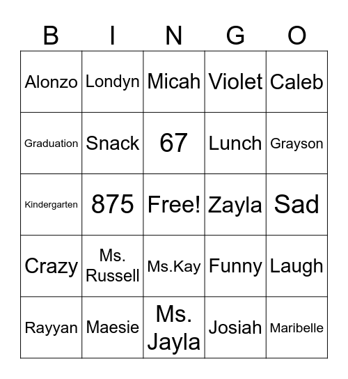 Ms. Jayla Random Bingo Card