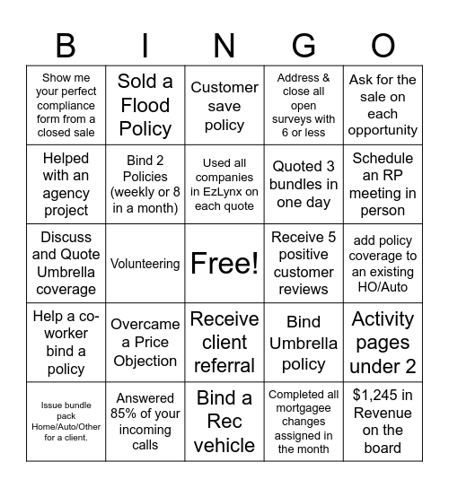 BIA Sales Bingo! Bingo Card