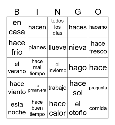 ¿Qué tiempo hace? Bingo Card