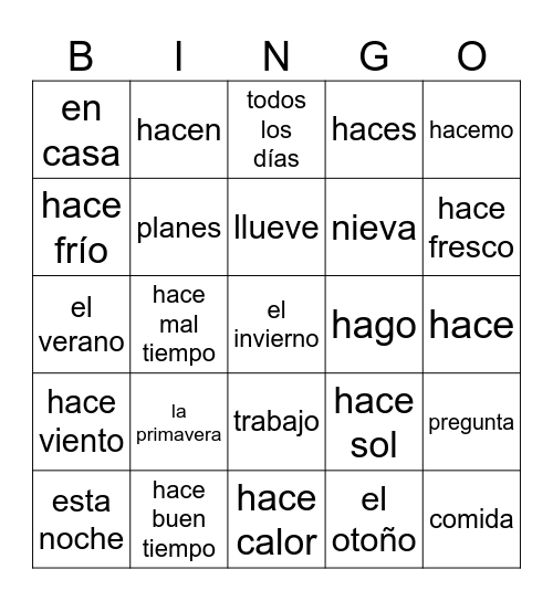 ¿Qué tiempo hace? Bingo Card