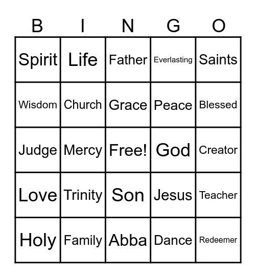 Holy Trinity Sunday Bingo Card