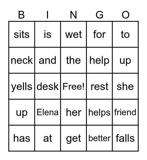 Elena's Neck Bingo Card