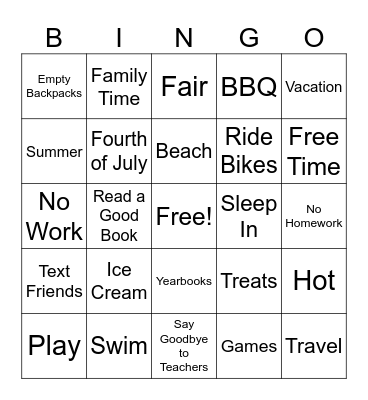 Last Day of School Bingo Card