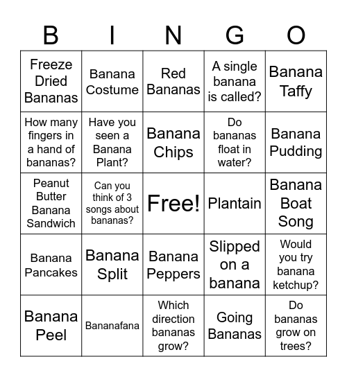 Let's Go Bananas Bingo Card