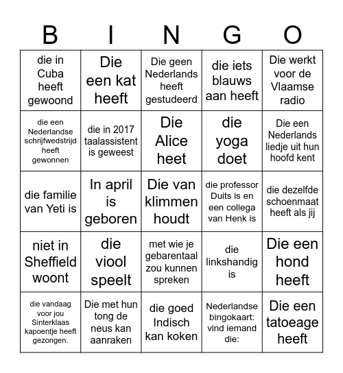 Dutch Bingo Card