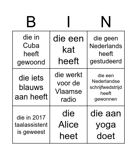 Zoek iemand die ... Bingo Card