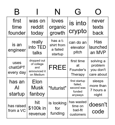 Founder's Therapy BINGO Card