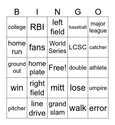 Baseball Bingo Card