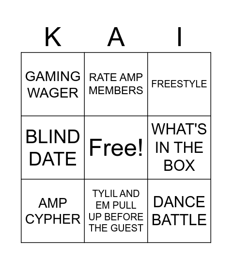 KAI'S GUEST BINGO Card