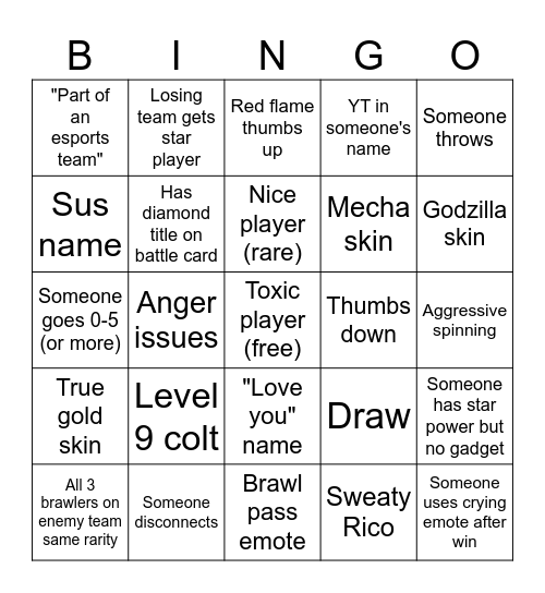 Brawl starts Bingo Card